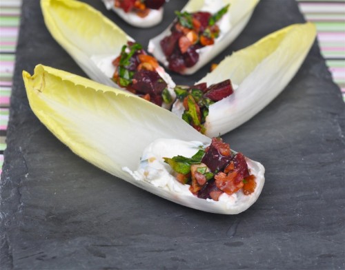 Endive Spears Filled with Goat Cheese and Fresh Cherry Relish